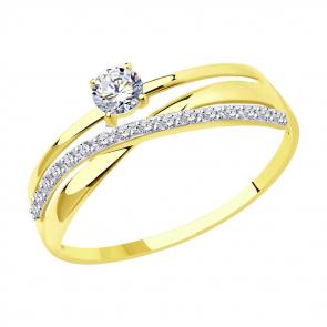 Кольцо из лимонного золота SOKOLOV с фианитом 016898-2 фото