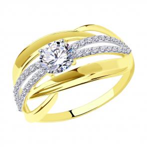 Кольцо из лимонного золота SOKOLOV с фианитом 017425-2 фото