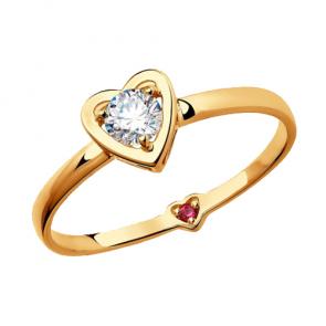 Золотое кольцо SOKOLOV с фианитом и рубиновым корундом 017530 фото