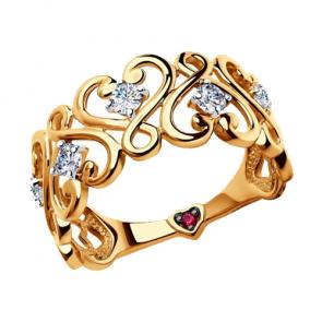 Золотое кольцо SOKOLOV с фианитом и рубиновым корундом 017534 фото