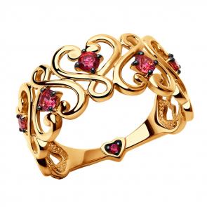 Золотое кольцо SOKOLOV с фианитом и рубиновым корундом 017535 фото