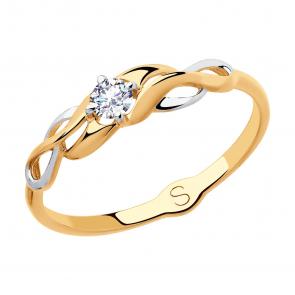 Золотое кольцо SOKOLOV с фианитом 018076 фото