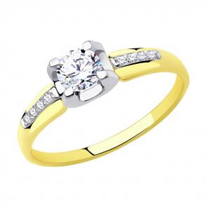 Кольцо из лимонного золота SOKOLOV с фианитом 018585-2 фото