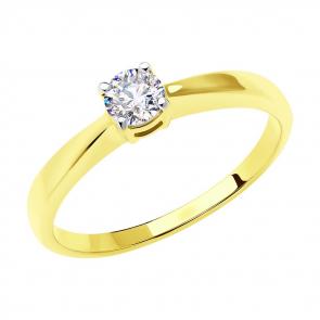 Кольцо из лимонного золота SOKOLOV с фианитом 018635-2 фото