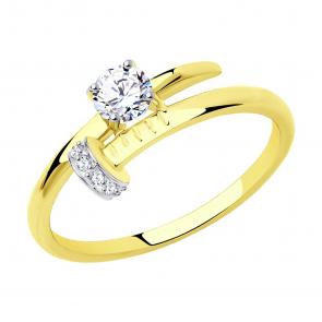 Кольцо из лимонного золота SOKOLOV с фианитом 018666-2 фото