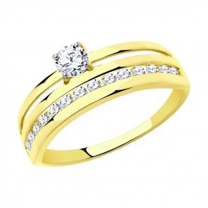 Кольцо из лимонного золота SOKOLOV с фианитом 018690-2 фото