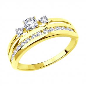 Кольцо из лимонного золота SOKOLOV с фианитом 018703-2 фото