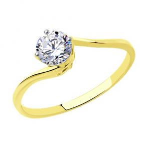 Кольцо из лимонного золота SOKOLOV с фианитом 018776-2 фото