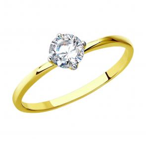 Кольцо из лимонного золота SOKOLOV с фианитом 019046-2 фото