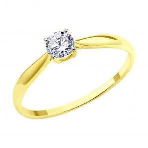 Кольцо из лимонного золота SOKOLOV с фианитом 019415-2 фото