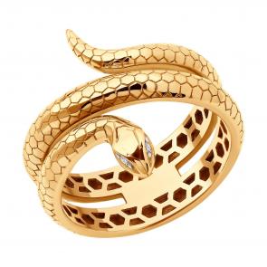 Золотое кольцо Символ года Змея SOKOLOV с фианитом 019496 фото