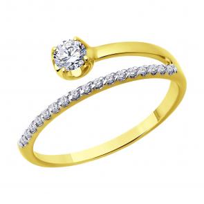 Кольцо из лимонного золота SOKOLOV с фианитом 019518-2 фото