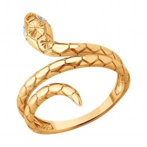 Золотое кольцо Символ года Змея SOKOLOV с фианитом 019624 фото