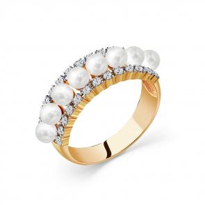 Золотое кольцо Мастер Бриллиант с бриллиантом и жемчугом 01M1-108731-00-28 фото