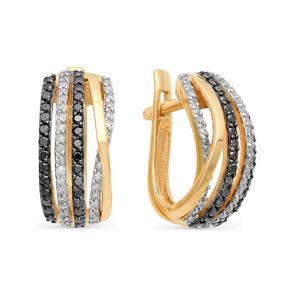 Золотые серьги Мастер Бриллиант с бриллиантом и чёрным бриллиантом 01M2-105-612 фото