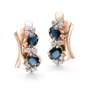 Золотые серьги Мастер Бриллиант с бриллиантом и сапфиром 01M2-106-596-02 фото