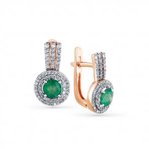 Золотые серьги Мастер Бриллиант с бриллиантом и изумрудом 01M2-107-819-01 фото