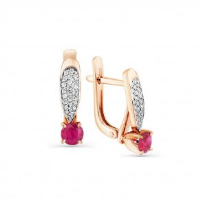 Золотые серьги Мастер Бриллиант с бриллиантом и рубином 01M2-107923-00-03 фото