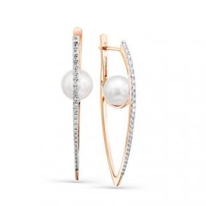 Золотые серьги Мастер Бриллиант с бриллиантом и жемчугом 01M2-108069-00-21 фото