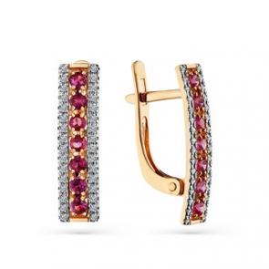 Золотые серьги Мастер Бриллиант с бриллиантом и рубином 01M2-108370-00-03 фото