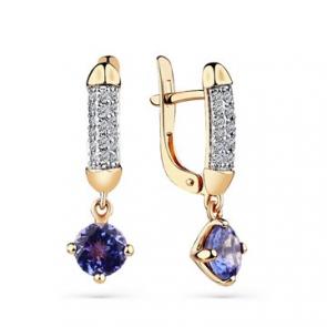 Золотые серьги Мастер Бриллиант с бриллиантом и танзанитом 01M2-108478-00-31 фото