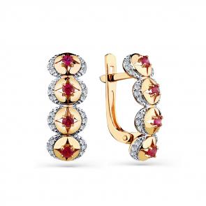 Золотые серьги Мастер Бриллиант с бриллиантом и рубином 01M2-108662-00-03 фото