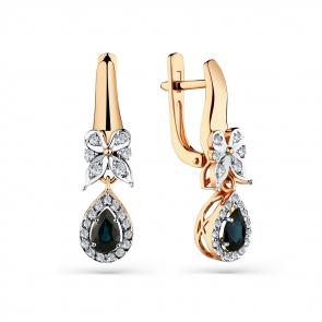 Золотые серьги Мастер Бриллиант с бриллиантом и сапфиром 01M2-108672-00-02 фото