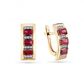 Золотые серьги Мастер Бриллиант с бриллиантом и рубином 01M2-108689-00-03 фото