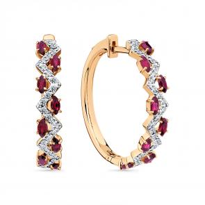 Золотые серьги Мастер Бриллиант с бриллиантом и рубином 01M2-108853-00-03 фото