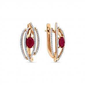 Золотые серьги Мастер Бриллиант с бриллиантом и рубином 01M2-108855-00-03 фото