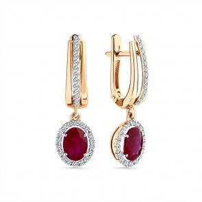 Золотые серьги Мастер Бриллиант с бриллиантом и рубином 01M2-108857-00-03 фото