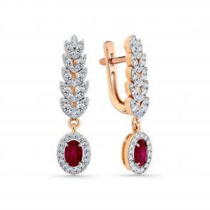 Золотые серьги Мастер Бриллиант с бриллиантом и рубином 01M2-109056-00-03 фото