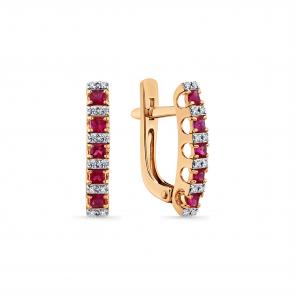 Золотые серьги Мастер Бриллиант с бриллиантом и рубином 01M2-109249-70-03 фото