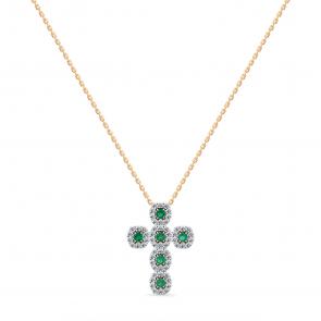 Золотое колье-крест Мастер Бриллиант с изумрудом и бриллиантом 01M6-160838-00-01 фото