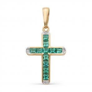 Золотая подвеска Мастер Бриллиант с бриллиантом и изумрудом 01M8-246-01 фото