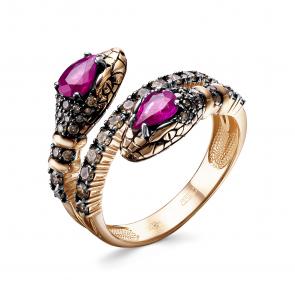 Золотое кольцо Символ года Змея Бриллианты Костромы с рубином и бриллиантом 01БК01-4727/3 фото