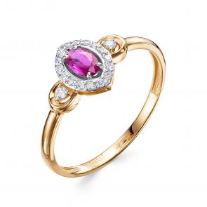 Золотое кольцо Бриллианты Костромы с бриллиантом и рубином 01БК01-5094/3 фото