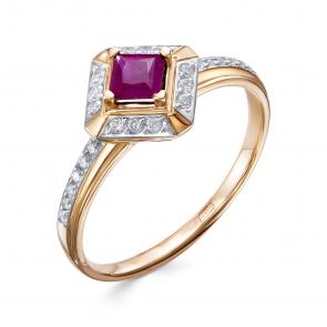 Золотое кольцо Бриллианты Костромы с бриллиантом и рубином 01БК01-5195/3 фото