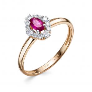 Золотое кольцо Бриллианты Костромы с бриллиантом и рубином 01БК01-5239/3 фото