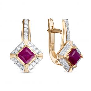 Золотые серьги Бриллианты Костромы с бриллиантом и рубином 01БК02-5195/3 фото
