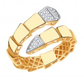 Золотое кольцо Символ года Змея ТД Эстет с фианитом 01К1115039Р фото