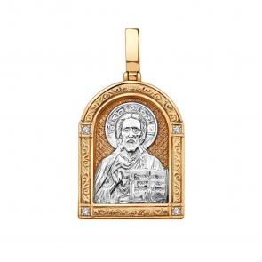 Золотая подвеска-иконка Господь Вседержитель ТД Эстет с фианитом 01П160486 фото