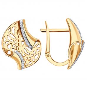 Золотые серьги ТД Эстет с фианитом 01С1110512 фото