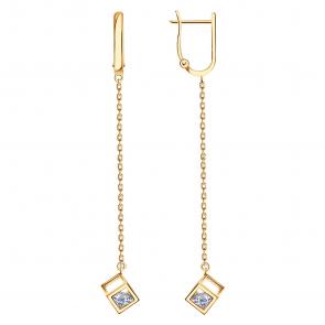 Золотые серьги ТД Эстет с подвижным фианитом 01С1113660 фото