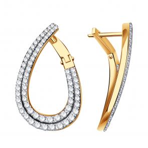 Золотые серьги ТД Эстет с фианитом 01С1113779Р фото