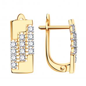 Золотые серьги ТД Эстет с фианитом 01С1114585Р фото
