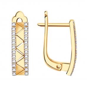 Золотые серьги ТД Эстет с фианитом 01С1114588Р фото