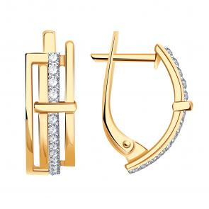 Золотые серьги ТД Эстет с фианитом 01С1114982Р фото