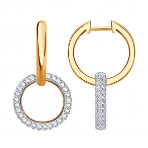 Золотые серьги-трансформеры ТД Эстет с фианитом 01С1115173 фото