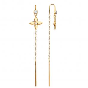 Золотые серьги ТД Эстет с фианитом 01С1115569 фото